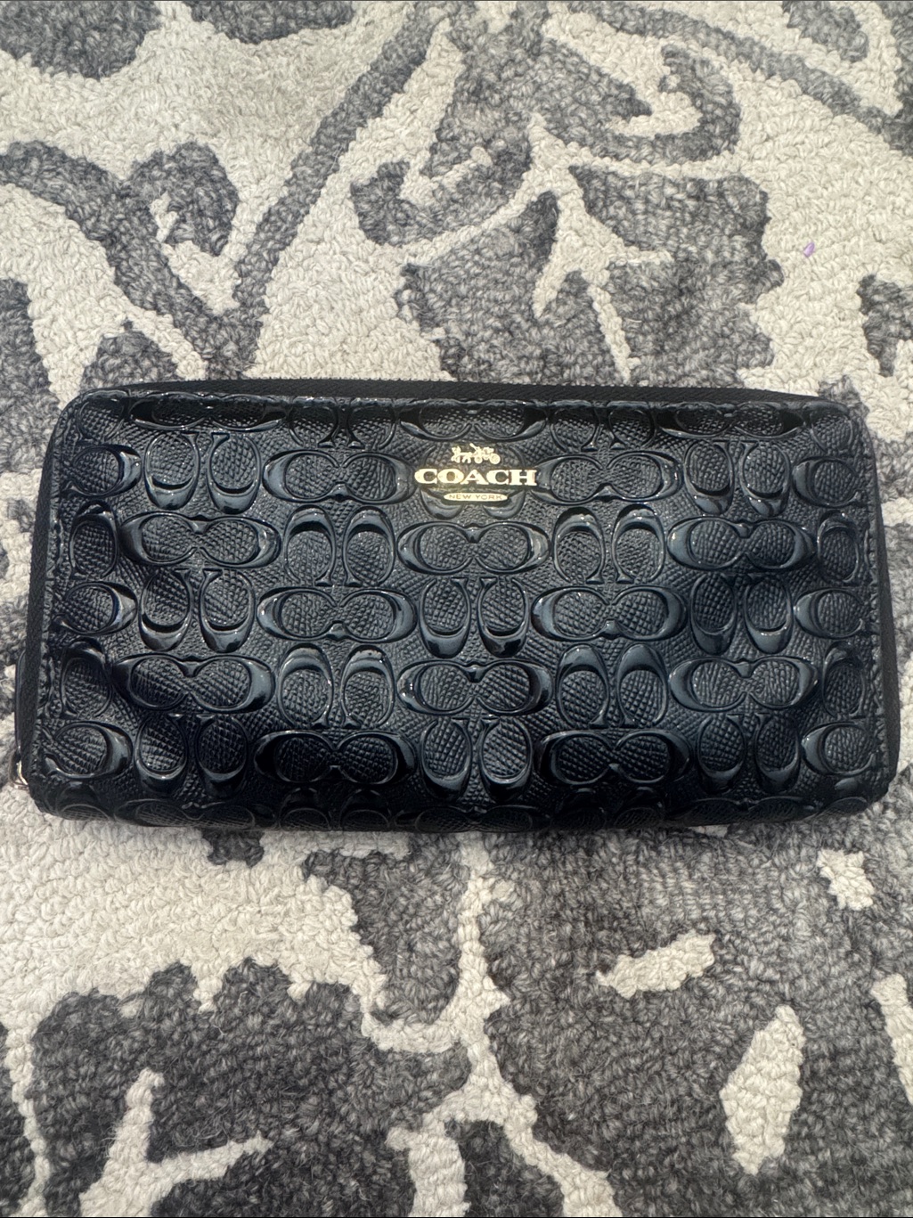Coach Black Embossed Signature Leather Wallet With Gold Logo